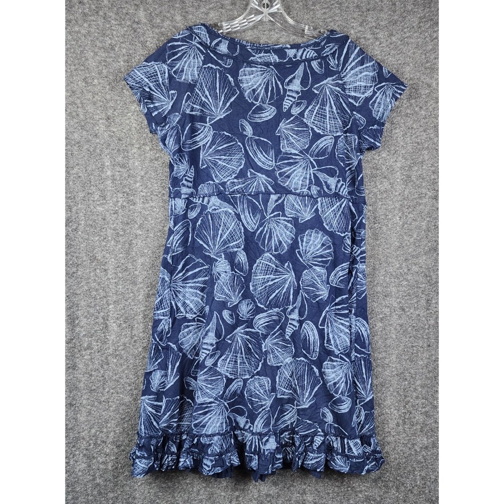 Fresh Produce Dress Women Medium Blue Sea Shell Print Ruffle Hem Coastal Casual - Picture 2 of 6